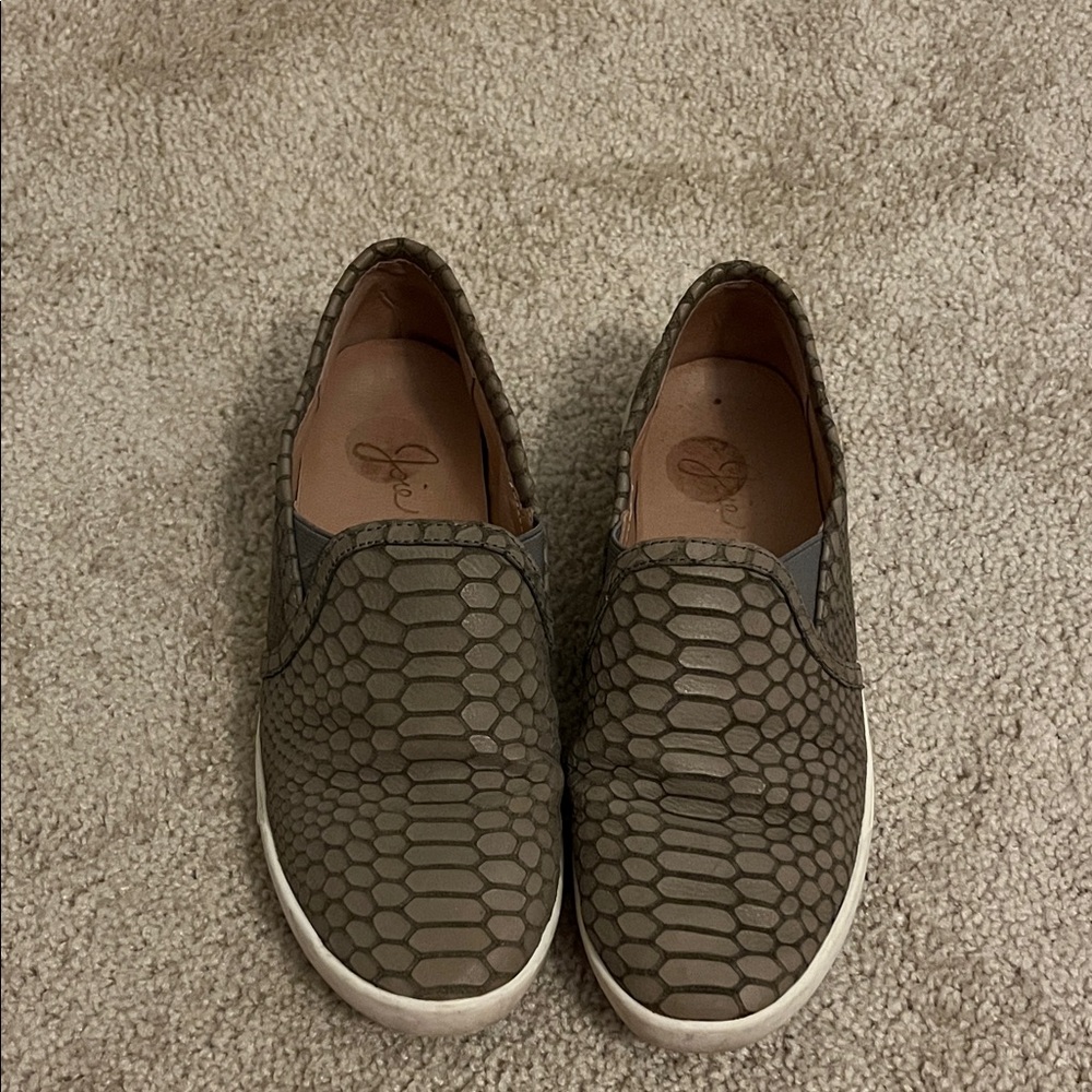 Joie Gray Snake Print Slip-On Shoes